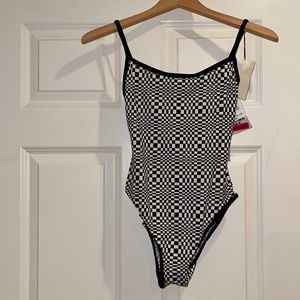 CK black & white checkered one-piece swimsuit, size 8